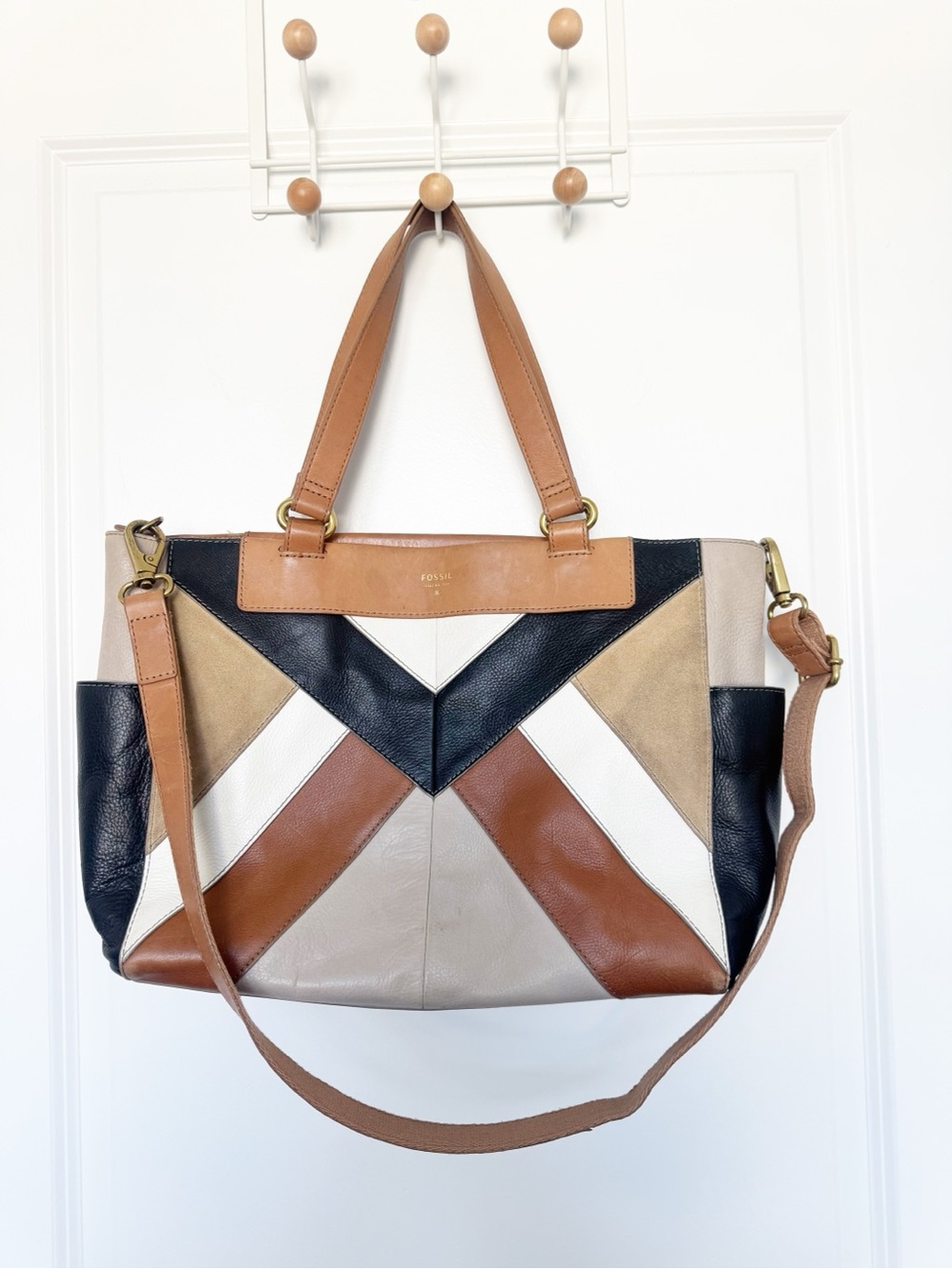 Fossil Sydney Patchwork Leather Shoulder and Crossbody Tote Multi Color